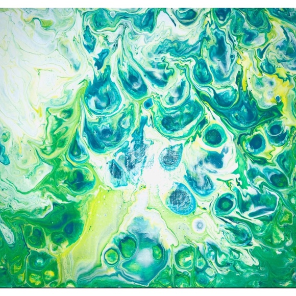 Original Abstract Acrylic Pour Painting | Green & Blue Art | Framed 8x10 Panel - Picture 4 of 8
